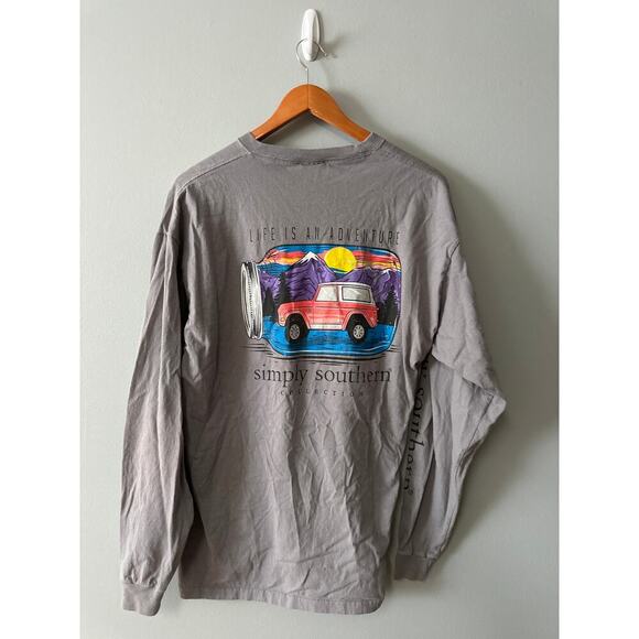 Simply Southern Women’s Long Sleeve T-Shirt XL Gray Life is an Adventure Jeep - Picture 1 of 8